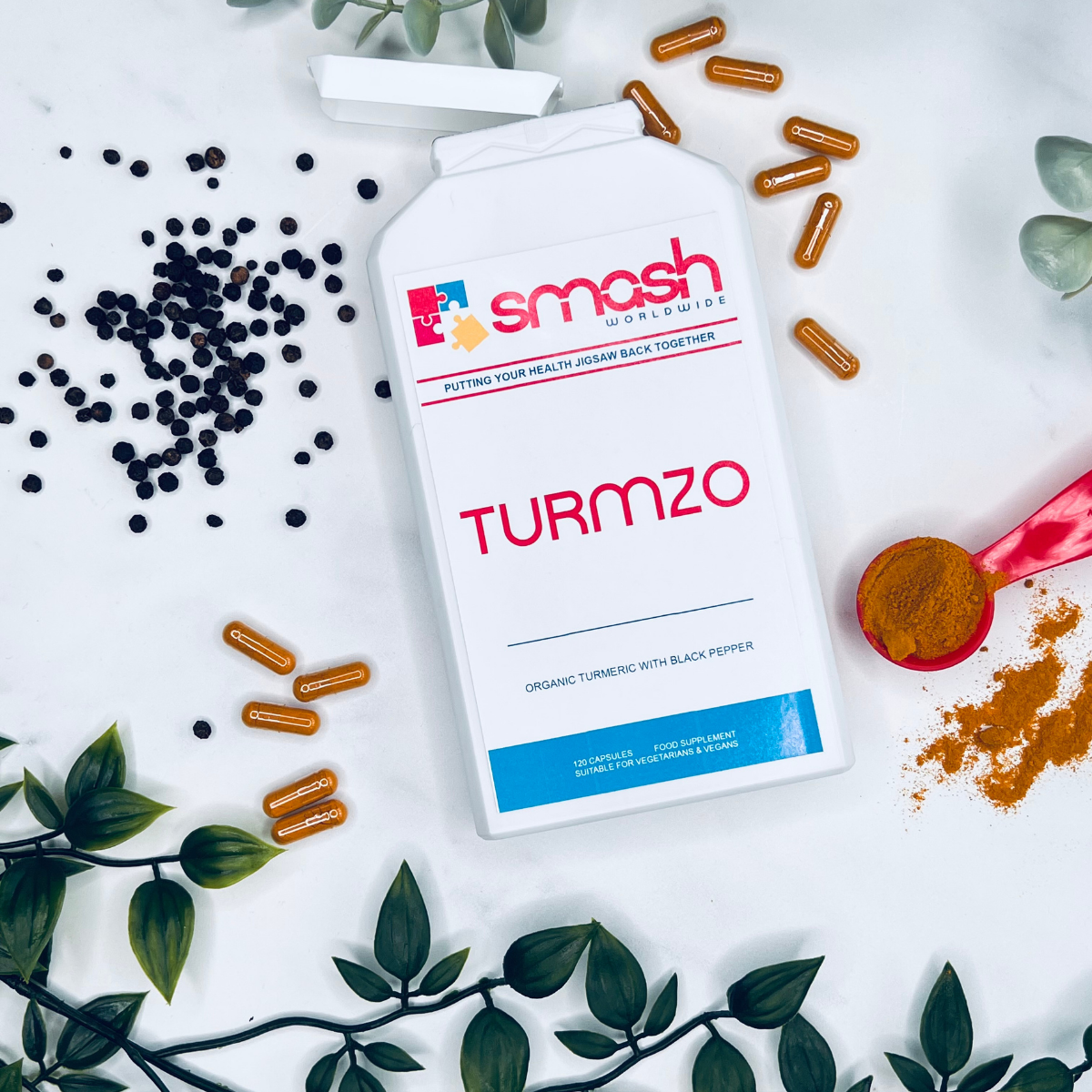 Organic Turmeric and Black Pepper Supplement SMASH Worldwide Turmzo